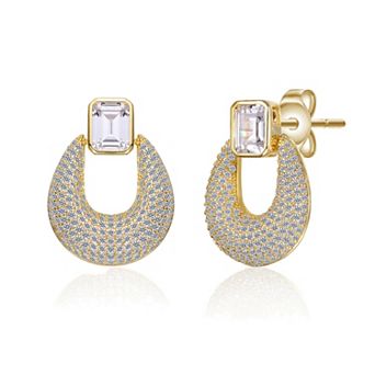 14k Gold Plated Puffed U-Shaped Front-Facing Drop Earrings