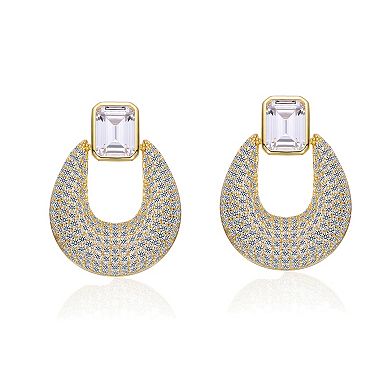 14k Gold Plated Puffed U-Shaped Front-Facing Dangle Earrings