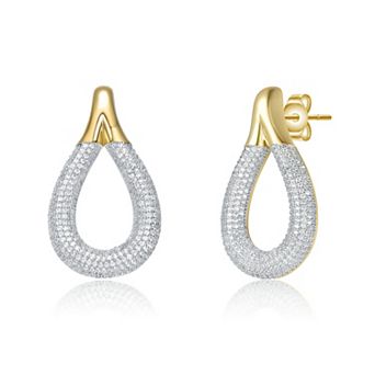 14k Gold Plated Cubic Zirconia Raindrop Front-Facing Mini-Hoop Earrings