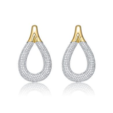 14k Gold Plated Cubic Zirconia Raindrop Front-Facing Mini-Hoop Earrings