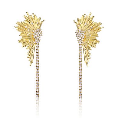 Two Tone 14k Gold Plated Cubic Zirconia Dangle Fringe Cascade Earrings