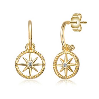 14k Gold Plated Cubic Zirconia Guiding Star Compass Drop Earrings