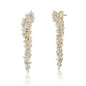 14k Gold Plated Cubic Zirconia Waterfall Cluster Linear Earrings