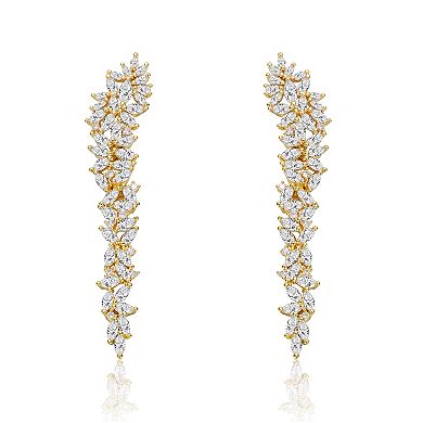 14k Gold Plated Cubic Zirconia Waterfall Cluster Linear Earrings