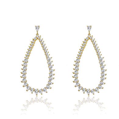 14k Gold Plated Cubic Zirconia Raindrop Front-Facing Hoop Earrings