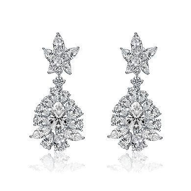14k White Gold Plated Cubic Zirconia Snowflake Cluster Dangle Earrings