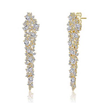 14k Gold Plated Cubic Zirconia Linear Drop Earrings