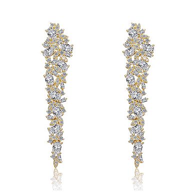 14k Gold Plated Cubic Zirconia Linear Drop Earrings