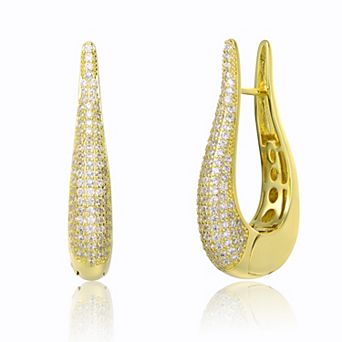 14k Gold Plated Cubic Zirconia Oblong Oval Raindrop Hoop Earrings