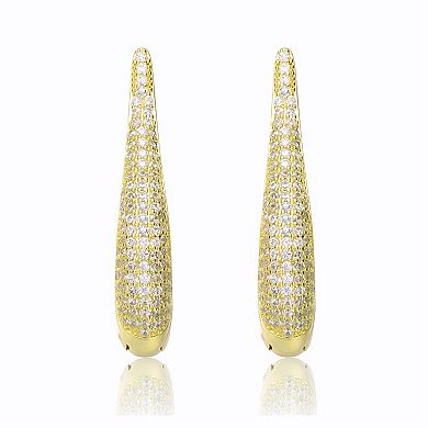 14k Gold Plated Cubic Zirconia Oblong Oval Raindrop Hoop Earrings