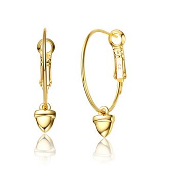 14k Gold Plated Cubic Zirconia Acorn Hoop Earrings