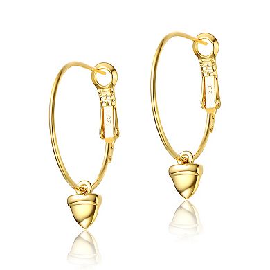 14k Gold Plated Cubic Zirconia Acorn Hoop Earrings