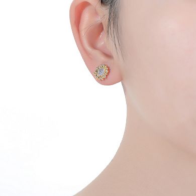 Two Tone Plated Cubic Zirconia Stud Earrings