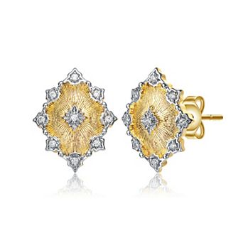14k Gold Plated Cubic Zirconia Floral Stud Earrings