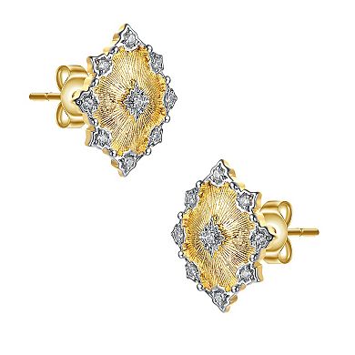 14k Gold Plated Cubic Zirconia Floral Stud Earrings