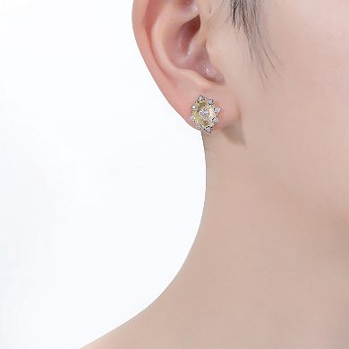 14k Gold Plated Cubic Zirconia Floral Stud Earrings