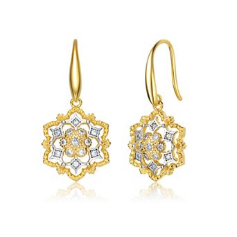 Two Tone Plated Cubic Zirconia Hook Earrings