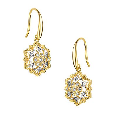 Two Tone Plated Cubic Zirconia Hook Earrings