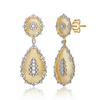 Two Tone Plated Cubic Zirconia Drop Earrings