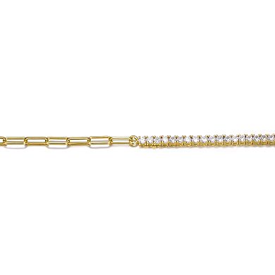 14k Gold Plated Cubic Zirconia Half Tennis Half Link Bracelet