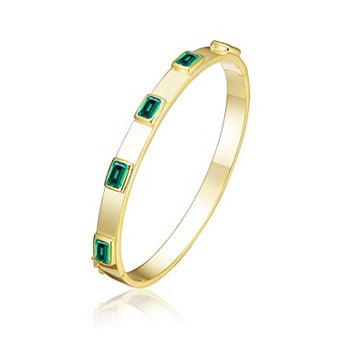 14k Gold Plated Green Cubic Zirconia Bangle Bracelet