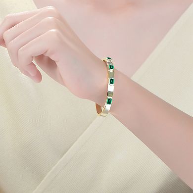 14k Gold Plated Green Cubic Zirconia Bangle Bracelet