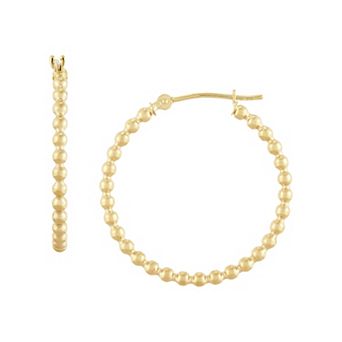 Everlasting Gold 10k Gold Beaded Tube Hoop Earrings