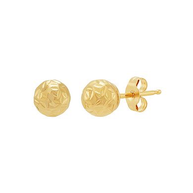 Everlasting Gold 10k Gold Crystal Cut Ball & Cubic Zirconia Earrings Set