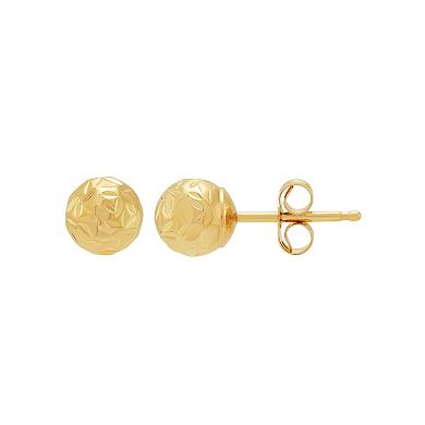 Everlasting Gold 10k Gold Crystal Cut Ball & Cubic Zirconia Earrings Set