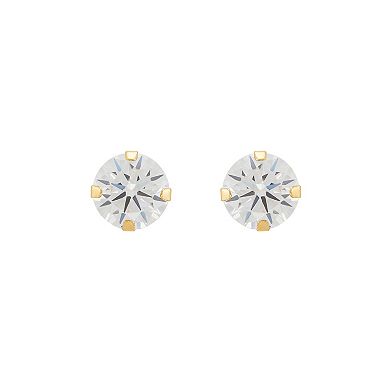 Everlasting Gold 10k Gold Crystal Cut Ball & Cubic Zirconia Earrings Set