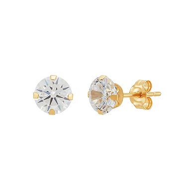 Everlasting Gold 10k Gold Crystal Cut Ball & Cubic Zirconia Earrings Set