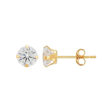 Everlasting Gold 10k Gold Crystal Cut Ball & Cubic Zirconia Earrings Set