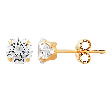 Everlasting Gold 10k Gold Cubic Zirconia & Heart Earrings Set