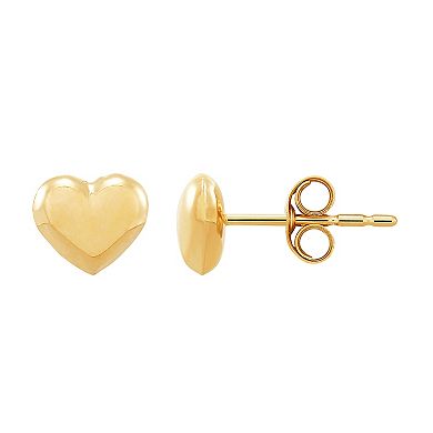 Everlasting Gold 10k Gold Cubic Zirconia & Heart Earrings Set