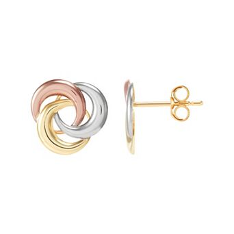 Everlasting Gold 10k Gold Tri-Color Loveknot Earrings