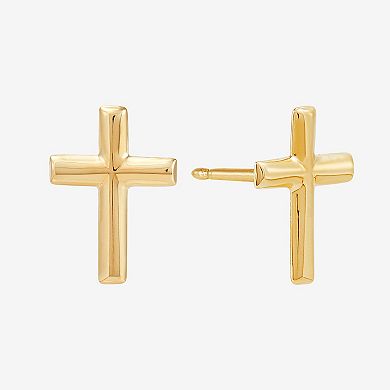 Everlasting Gold 10k Gold Small Cross Stud Earrings