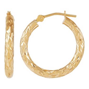 Everlasting Gold 10k Gold Crystal Cut Tube Hoop Earrings