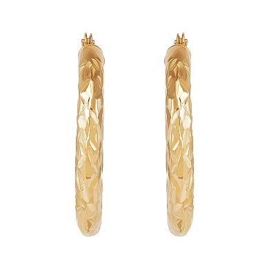 Everlasting Gold 10k Gold Crystal Cut Tube Hoop Earrings