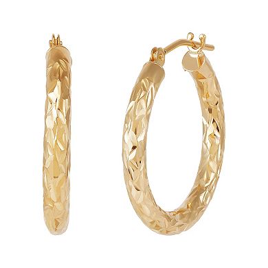 Everlasting Gold 10k Gold Crystal Cut Tube Hoop Earrings