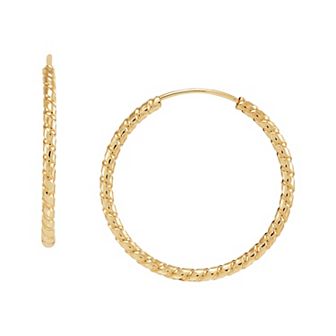 Everlasting Gold 10k Gold Texture Endless Hoop Earrings