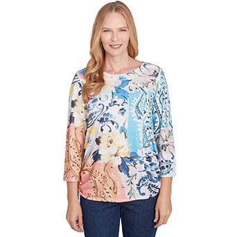 Petite Alfred Dunner Floral Patch Drawstring Top