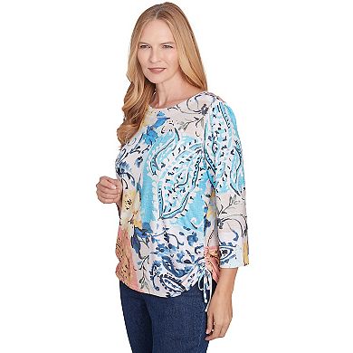 Petite Alfred Dunner Floral Patch Drawstring Top