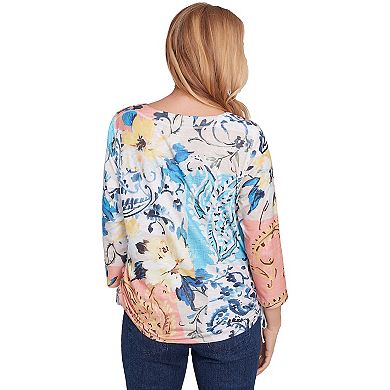 Petite Alfred Dunner Floral Patch Drawstring Top