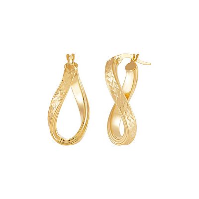 Everlasting Gold 10k Gold Diamond Cut Curve Oval Hoop Earrings