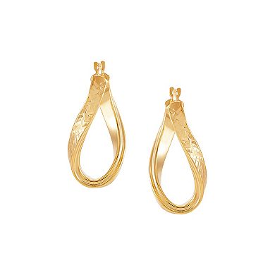Everlasting Gold 10k Gold Diamond Cut Curve Oval Hoop Earrings