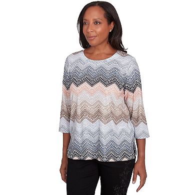 Petite Alfred Dunner Lacey Ombre Chevron Crewneck Top