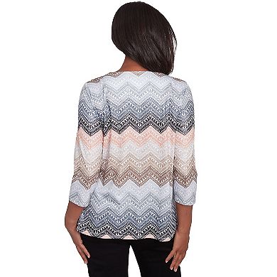 Petite Alfred Dunner Lacey Ombre Chevron Crewneck Top