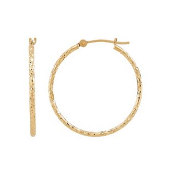 Everlasting Gold 10k Gold Crystal Cut Tube Hoop Earrings