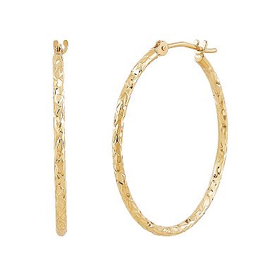 Everlasting Gold 10k Gold Crystal Cut Tube Hoop Earrings