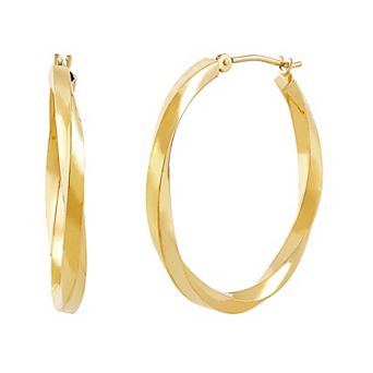 Everlasting Gold 10k Gold Square Tube Twist Hoop Earrings